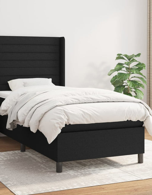 Загрузите изображение в средство просмотра галереи, Pat box spring cu saltea, negru, 90x190 cm, textil
