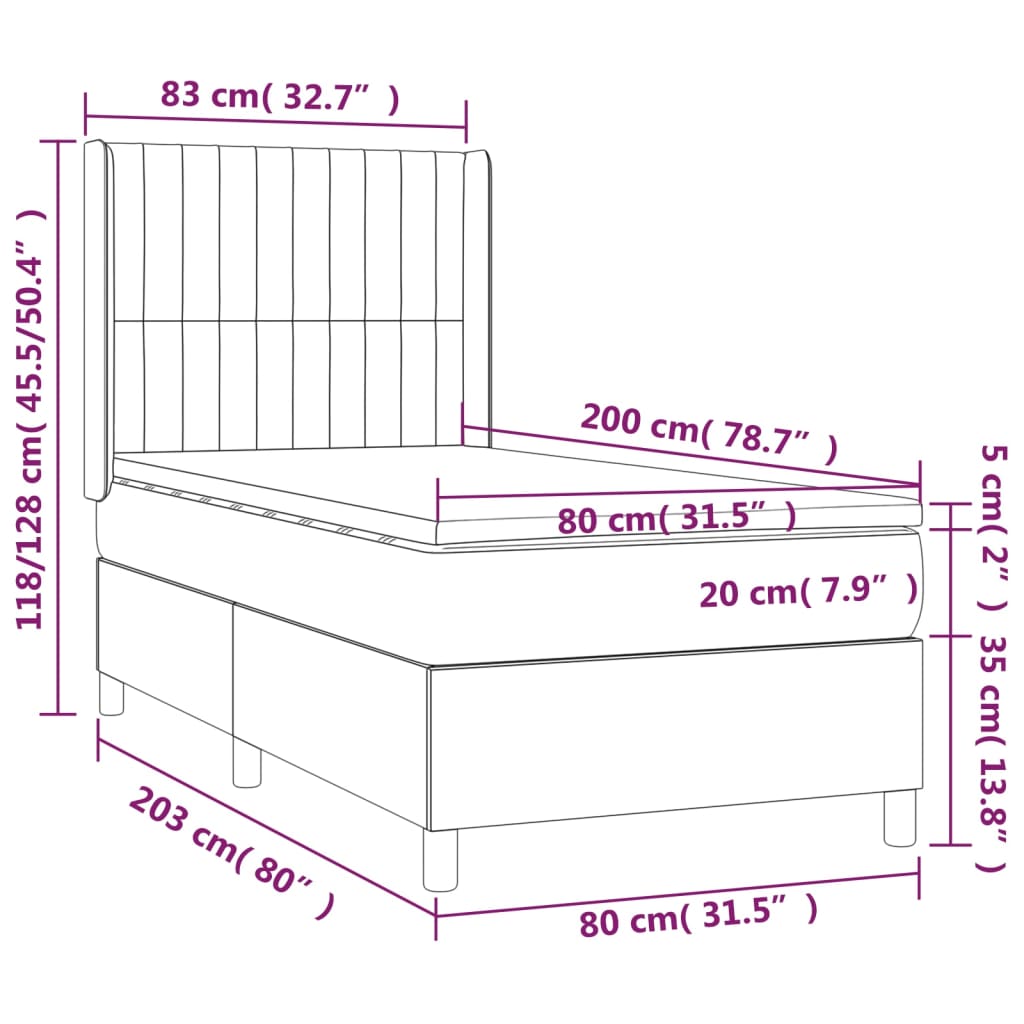 Pat box spring cu saltea, albastru, 80x200 cm, textil