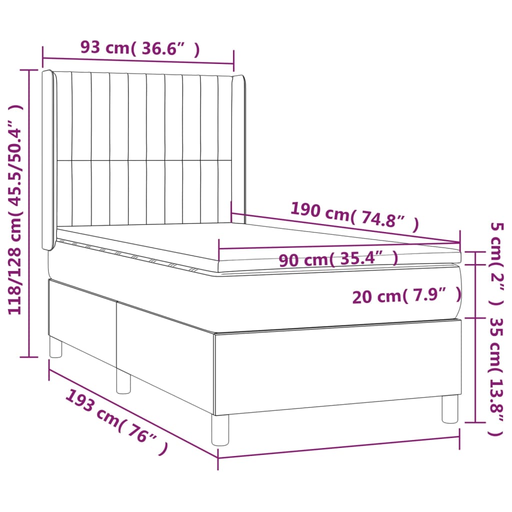 Pat box spring cu saltea, maro închis, 90x190 cm, textil