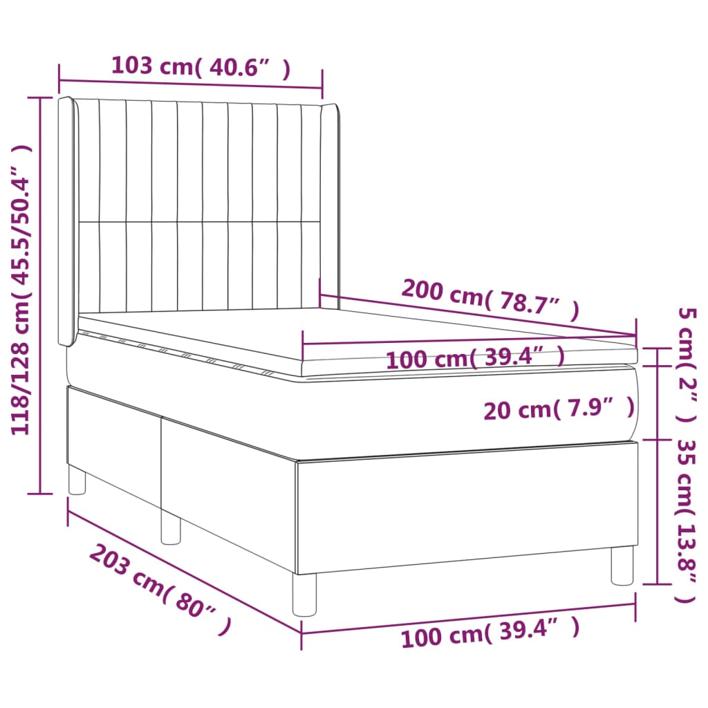 Pat box spring cu saltea, crem, 100x200 cm, textil