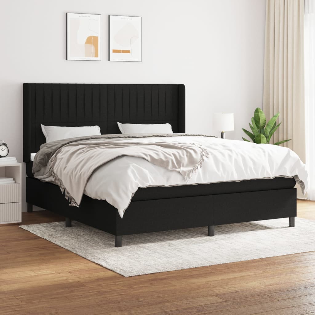 Pat box spring cu saltea, negru, 180x200 cm, catifea