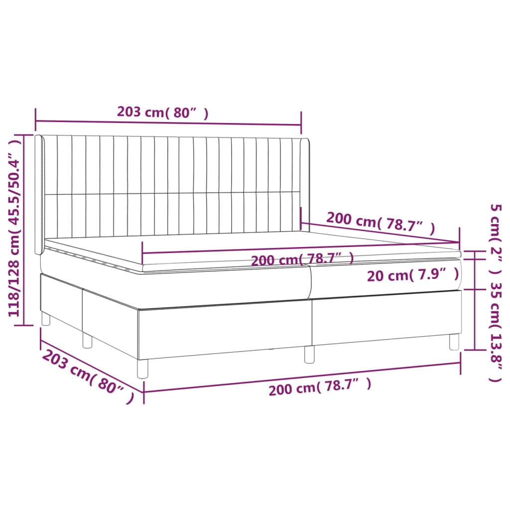 Pat box spring cu saltea, gri deschis, 200x200 cm, textil