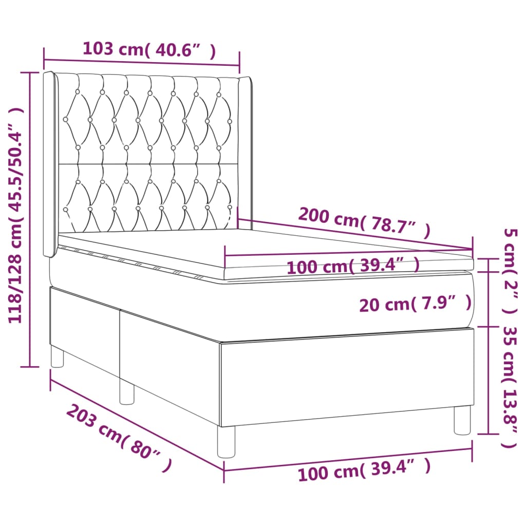 Pat box spring cu saltea, maro închis, 100x200 cm, textil