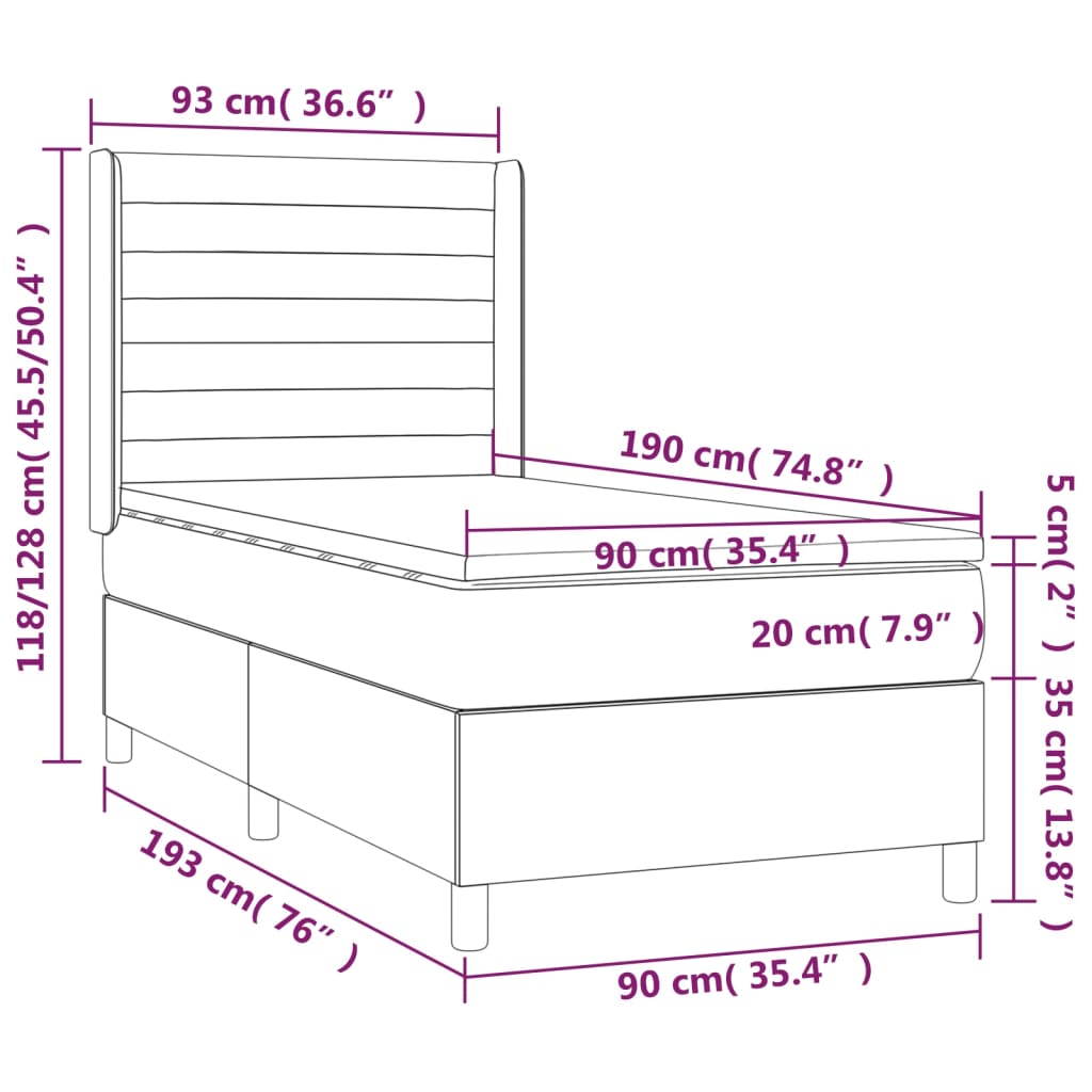 Pat box spring cu saltea, gri deschis, 90x190 cm, textil