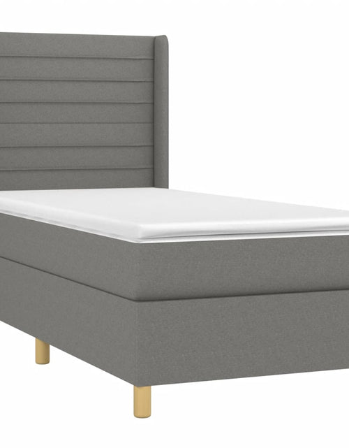 Загрузите изображение в средство просмотра галереи, Pat box spring cu saltea, gri închis, 90x190 cm, textil
