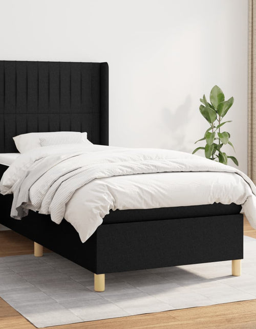 Загрузите изображение в средство просмотра галереи, Pat box spring cu saltea, negru, 90x200 cm, textil
