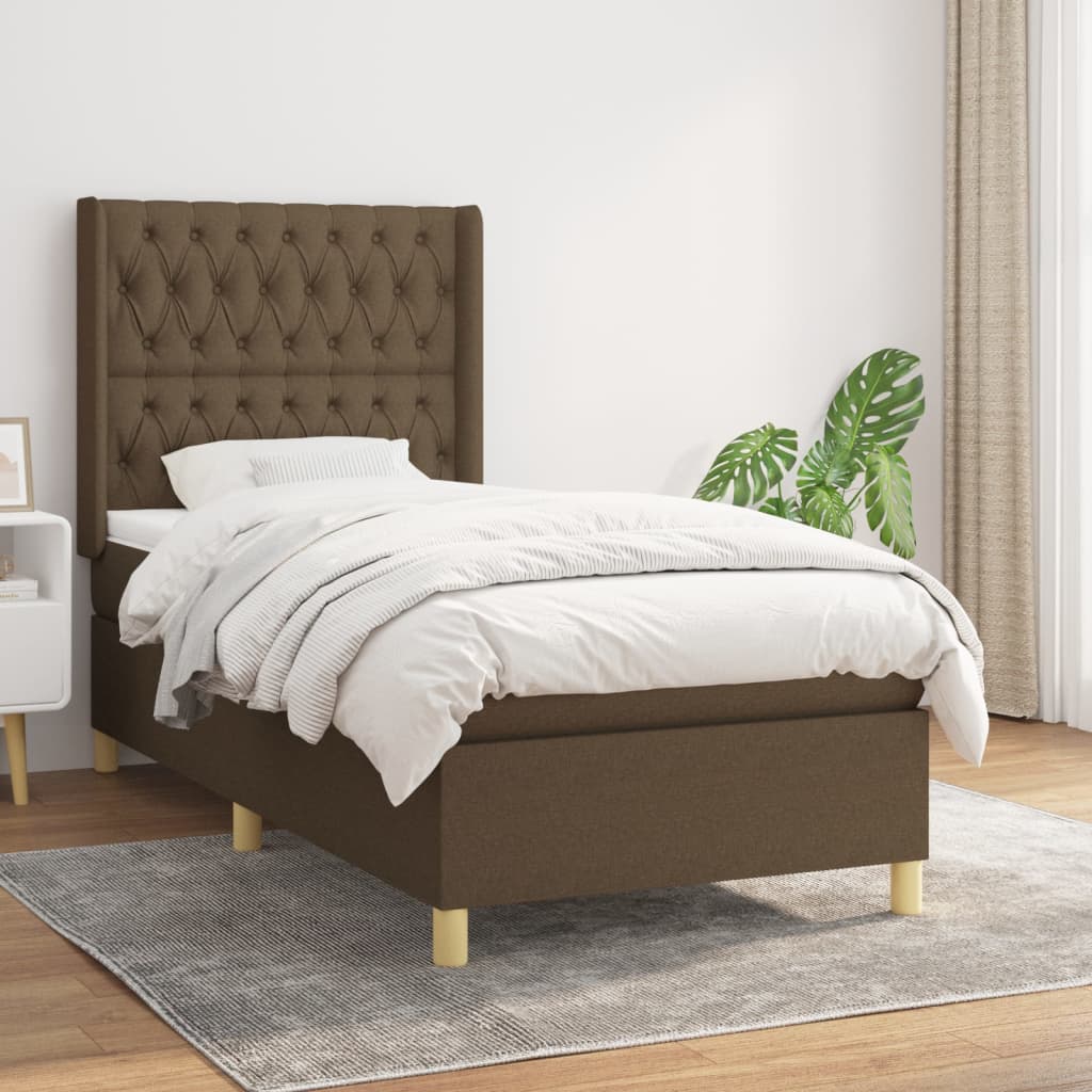 Pat box spring cu saltea, maro închis, 90x190 cm, textil