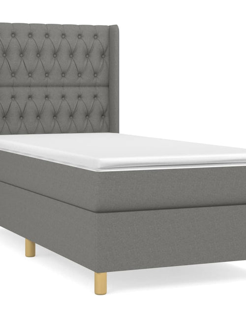 Загрузите изображение в средство просмотра галереи, Pat box spring cu saltea, gri închis, 100x200 cm, textil
