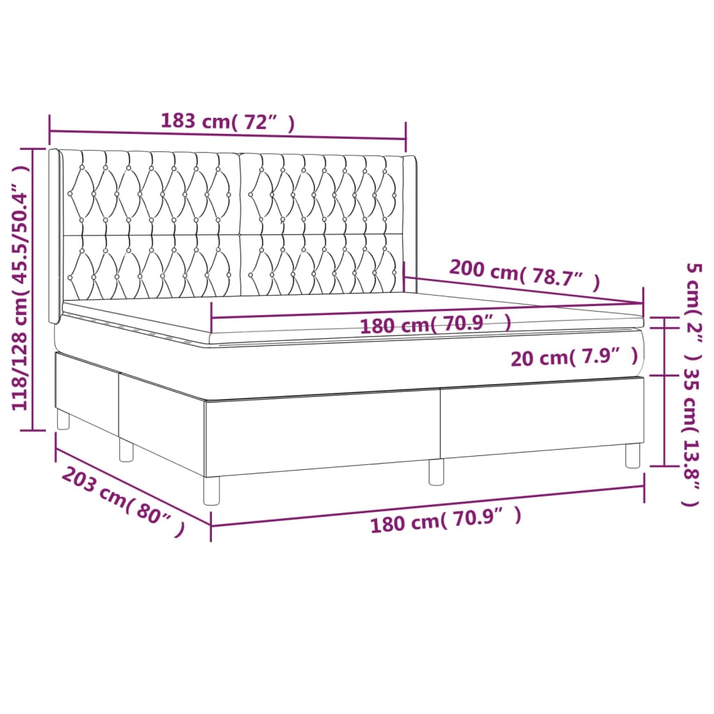 Pat box spring cu saltea, negru, 180x200 cm, catifea