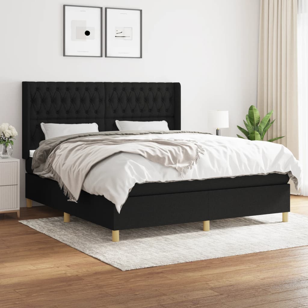 Pat box spring cu saltea, negru, 180x200 cm, catifea