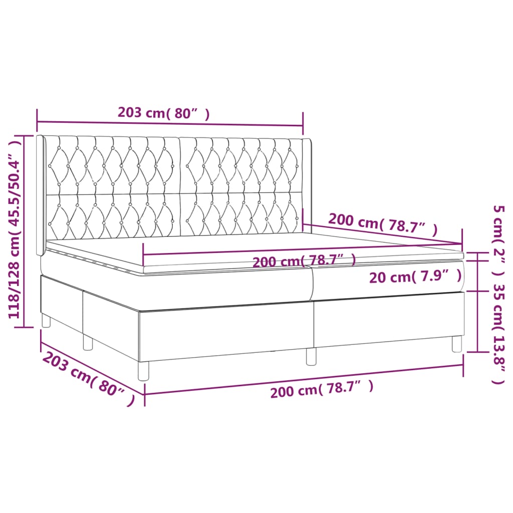 Pat box spring cu saltea, gri deschis, 200x200 cm, textil