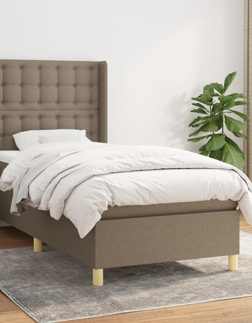 Загрузите изображение в средство просмотра галереи, Pat box spring cu saltea, gri taupe, 90x190 cm, textil
