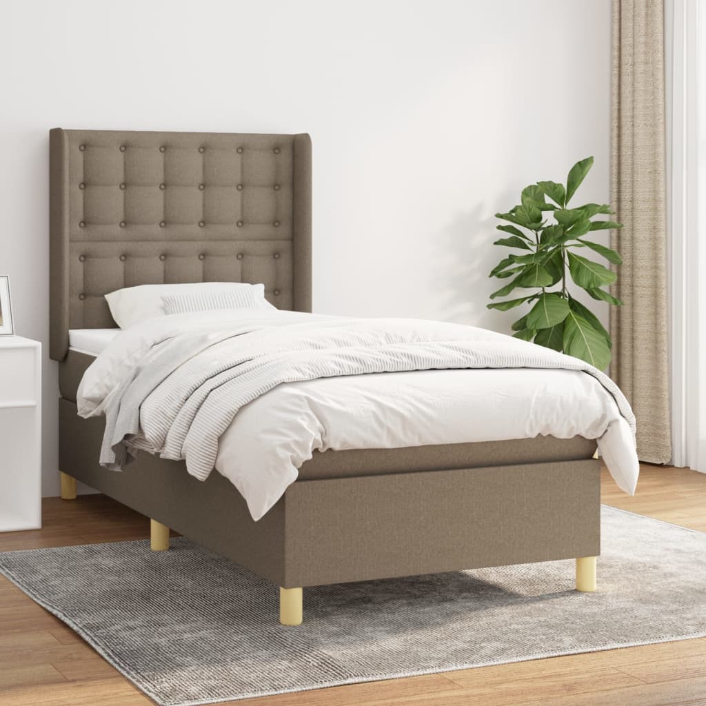 Pat box spring cu saltea, gri taupe, 90x190 cm, textil