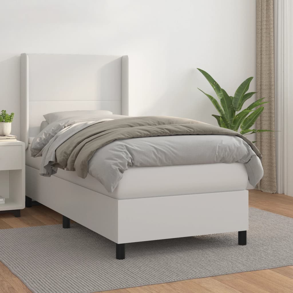 Pat box spring cu saltea, alb, 80x200 cm, piele ecologică