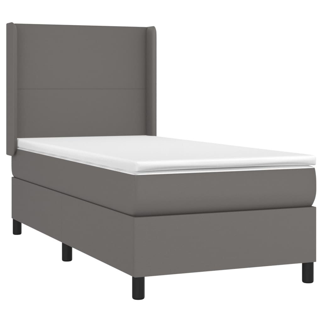 Pat box spring cu saltea, gri, 90x190 cm, piele ecologică