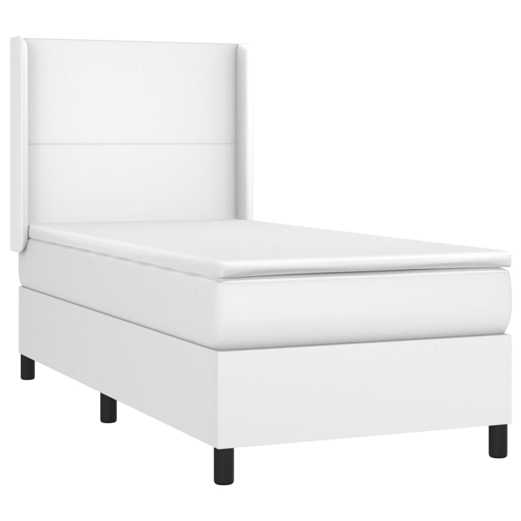 Pat box spring cu saltea, alb, 100x200 cm, piele ecologică