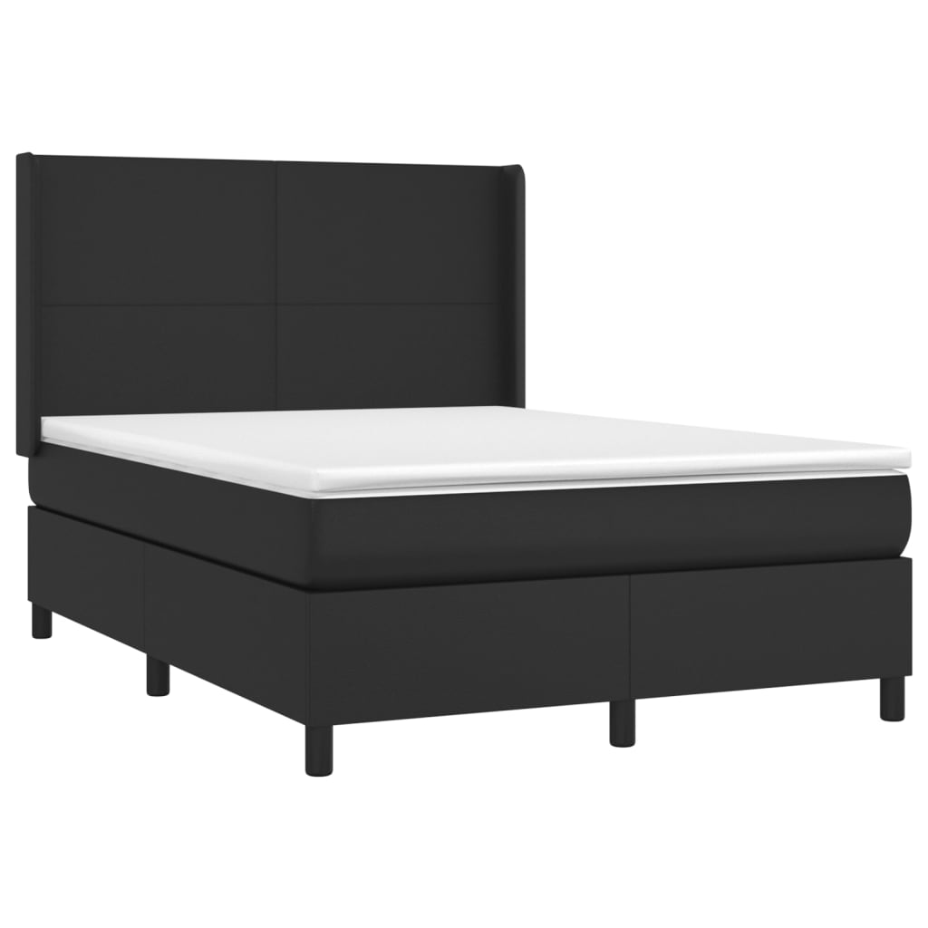 Pat box spring cu saltea, negru, 140x190 cm, piele ecologică