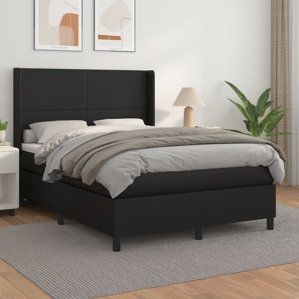 Pat box spring cu saltea, negru, 140x190 cm, piele ecologică