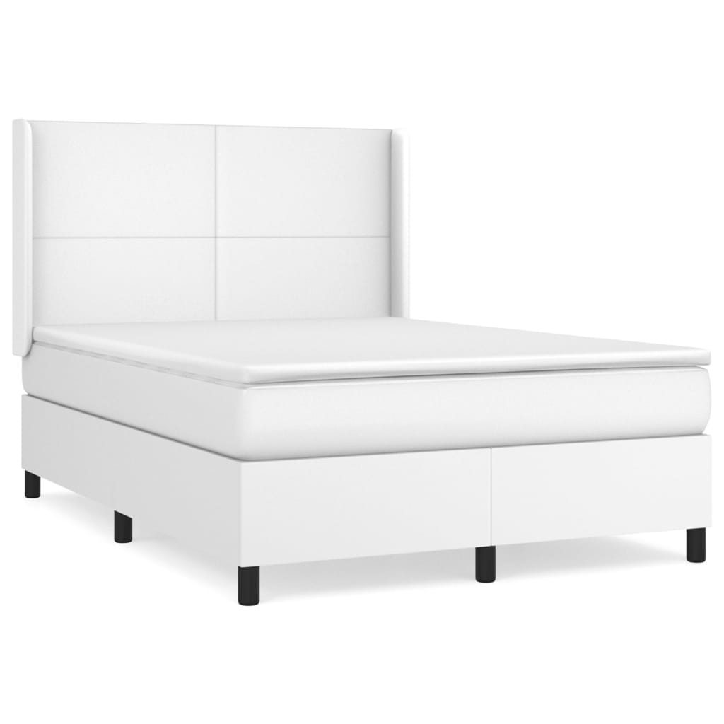 Pat box spring cu saltea, alb, 140x190 cm, piele ecologică