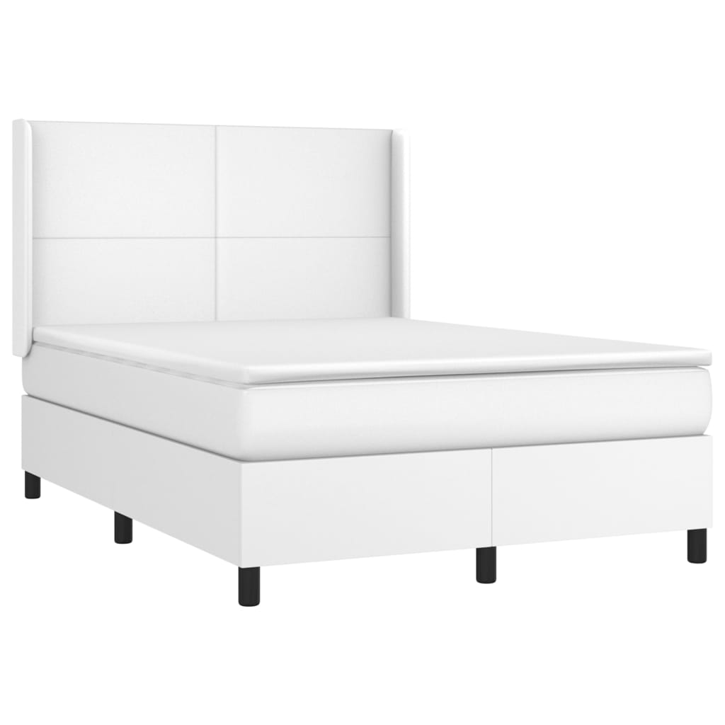 Pat box spring cu saltea, alb, 140x190 cm, piele ecologică