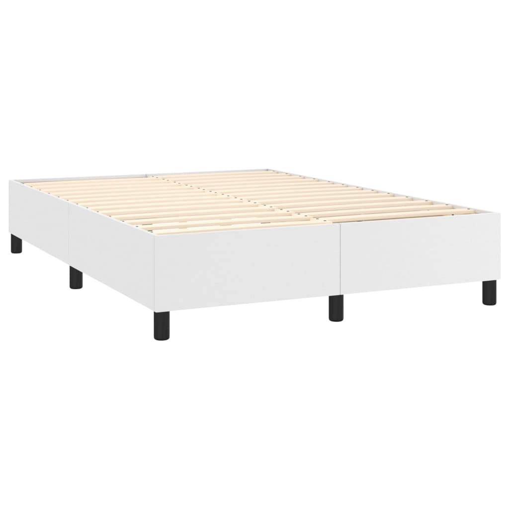 Pat box spring cu saltea, alb, 140x190 cm, piele ecologică