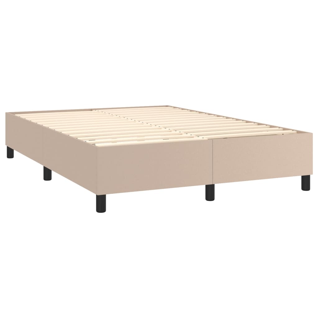 Pat box spring cu saltea, cappuccino, 140x190cm piele ecologică