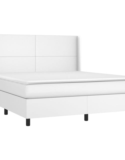 Încărcați imaginea în vizualizatorul Galerie, Pat box spring cu saltea, alb, 160x200 cm, piele ecologică
