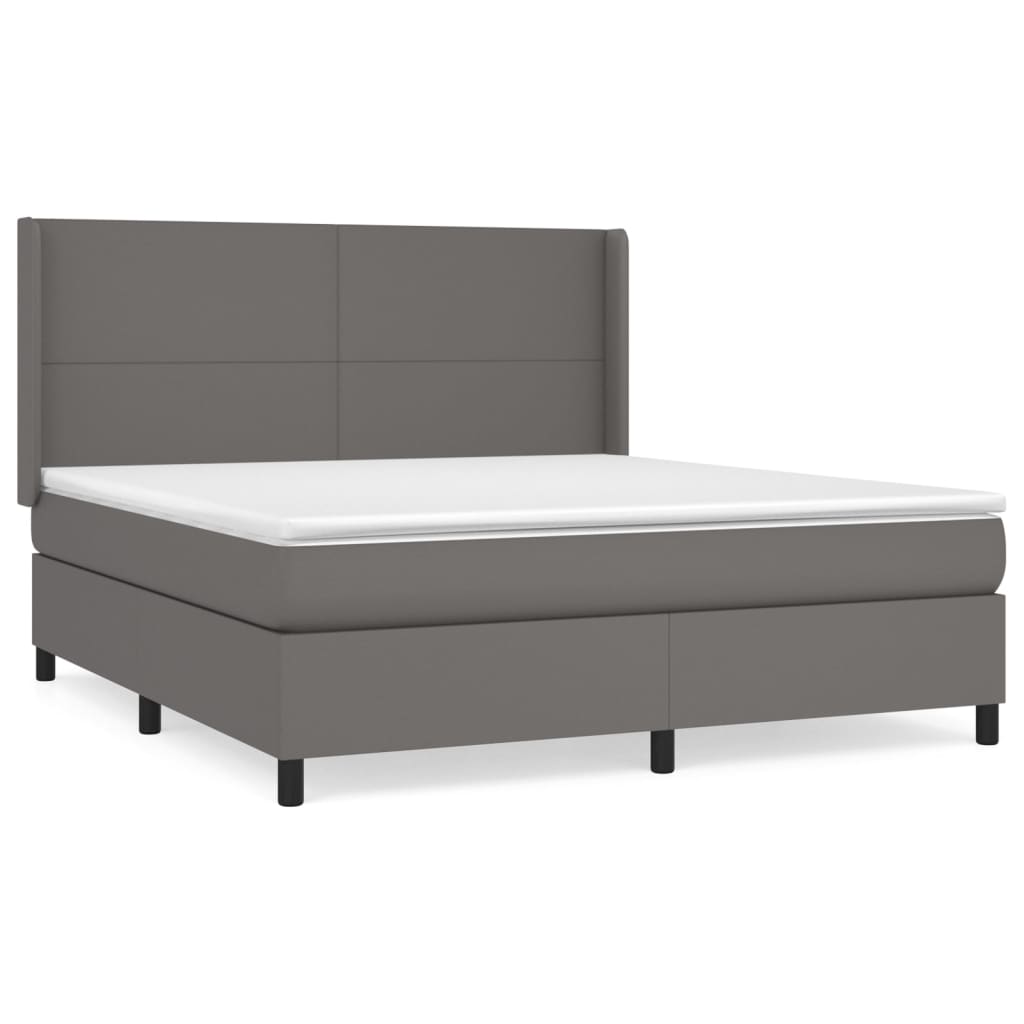 Pat box spring cu saltea, gri, 160x200 cm, piele ecologică