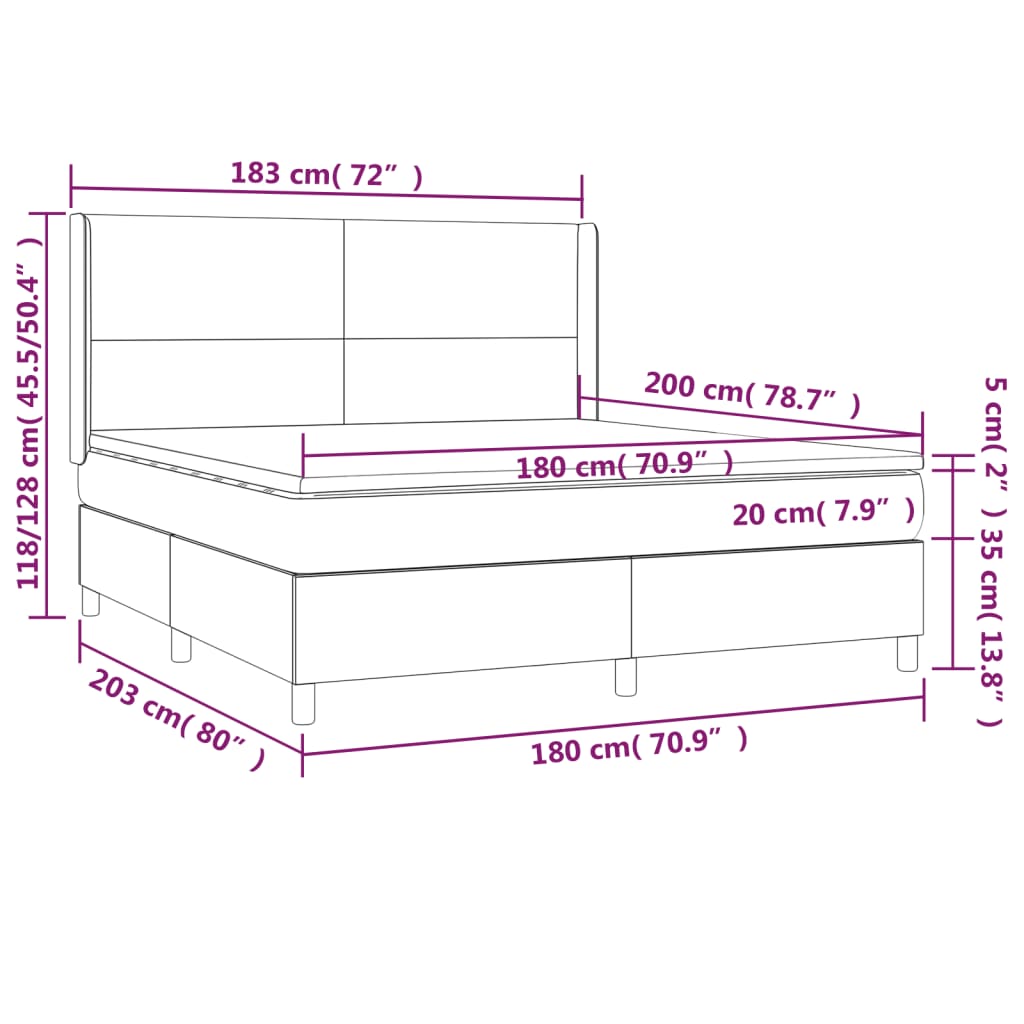 Pat box spring cu saltea, gri, 180x200 cm, piele ecologică