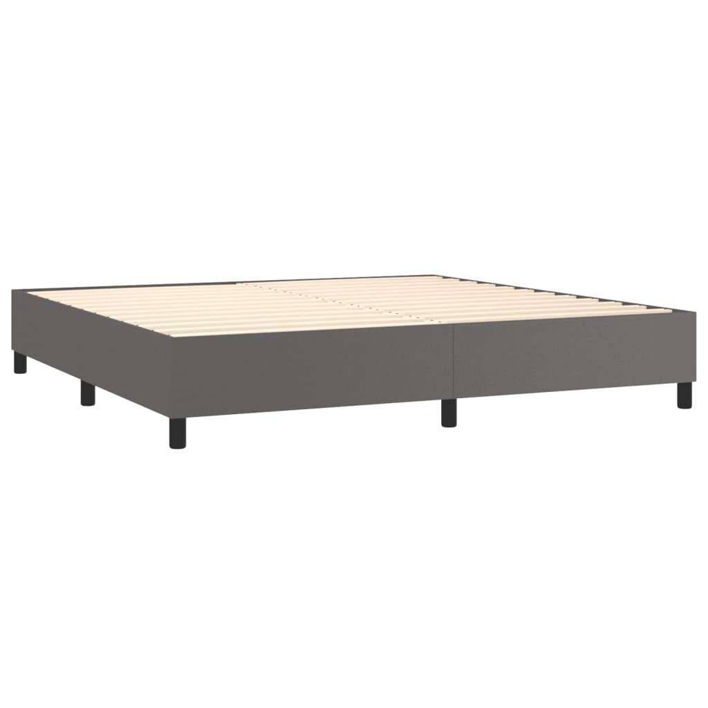 Pat box spring cu saltea, gri, 200x200 cm, piele ecologică