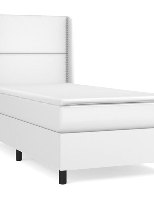 Încărcați imaginea în vizualizatorul Galerie, Pat box spring cu saltea, alb, 80x200 cm, piele ecologică
