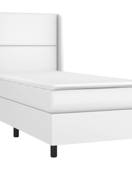 Încărcați imaginea în vizualizatorul Galerie, Pat box spring cu saltea, alb, 80x200 cm, piele ecologică
