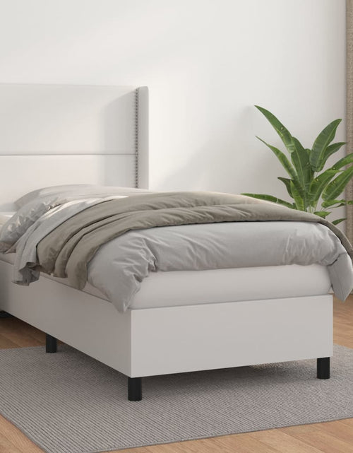 Încărcați imaginea în vizualizatorul Galerie, Pat box spring cu saltea, alb, 80x200 cm, piele ecologică
