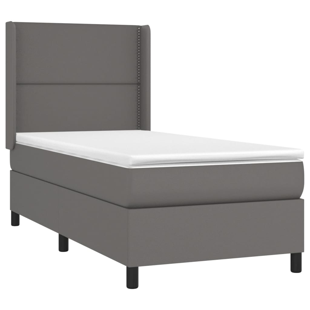 Pat box spring cu saltea, gri, 80x200 cm, piele ecologică