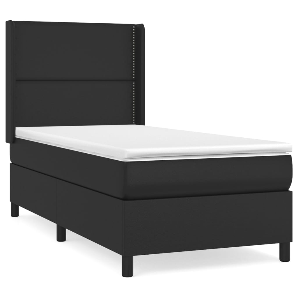 Pat box spring cu saltea, negru, 90x190 cm, piele ecologică