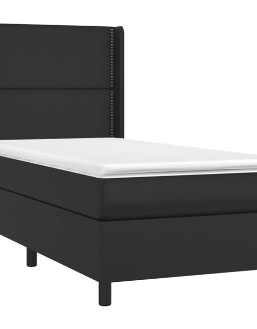 Încărcați imaginea în vizualizatorul Galerie, Pat box spring cu saltea, negru, 90x190 cm, piele ecologică
