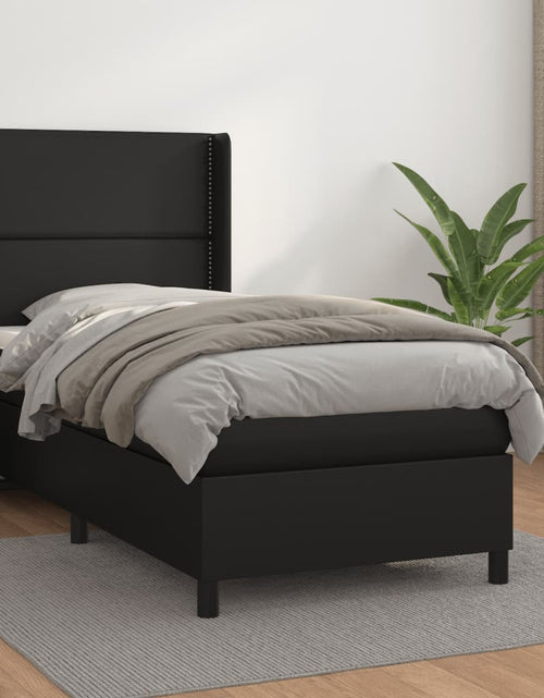 Загрузите изображение в средство просмотра галереи, Pat box spring cu saltea, negru, 90x190 cm, piele ecologică
