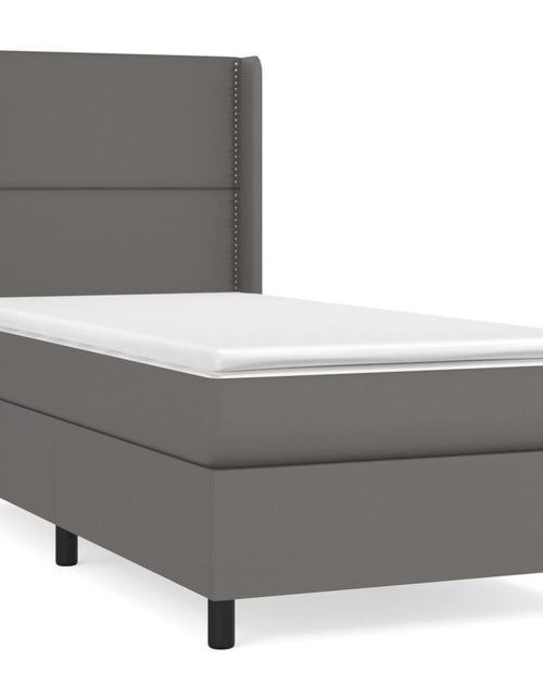 Загрузите изображение в средство просмотра галереи, Pat box spring cu saltea, gri, 90x190 cm, piele ecologică
