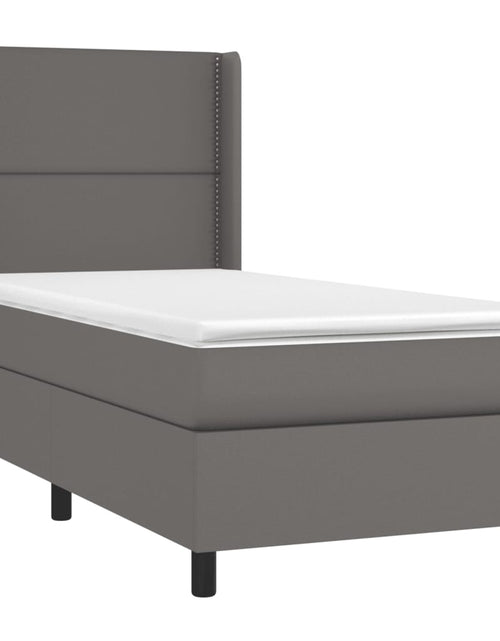 Загрузите изображение в средство просмотра галереи, Pat box spring cu saltea, gri, 90x200 cm, piele ecologică
