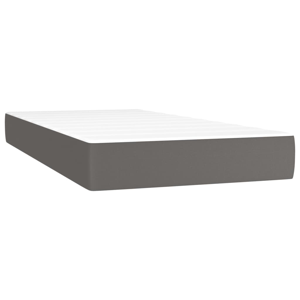 Pat box spring cu saltea, gri, 90x200 cm, piele ecologică