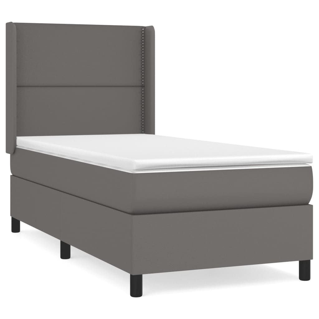 Pat box spring cu saltea, gri, 100x200 cm, piele ecologică