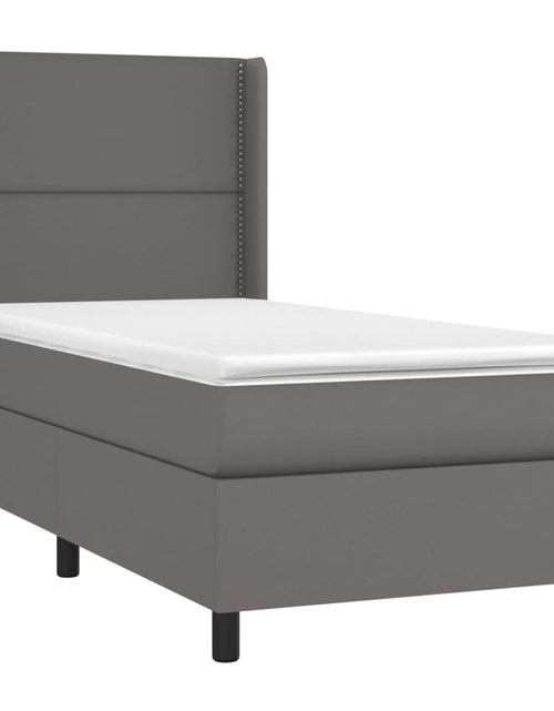 Загрузите изображение в средство просмотра галереи, Pat box spring cu saltea, gri, 100x200 cm, piele ecologică
