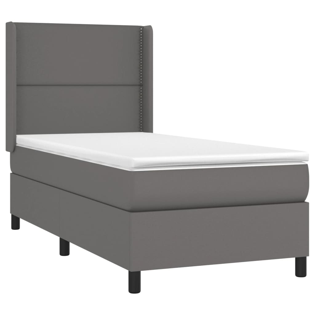 Pat box spring cu saltea, gri, 100x200 cm, piele ecologică