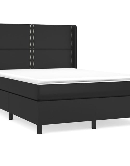 Загрузите изображение в средство просмотра галереи, Pat box spring cu saltea, negru, 140x190 cm, piele ecologică
