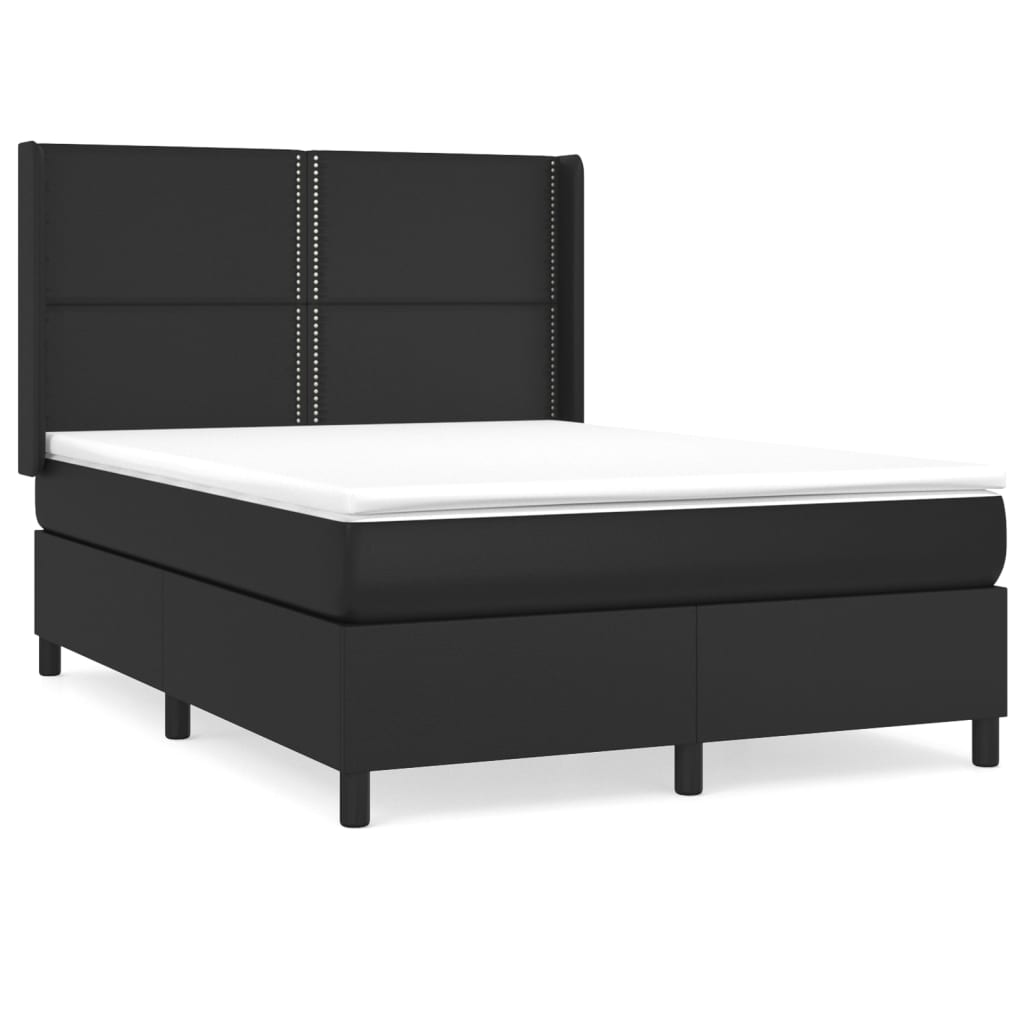 Pat box spring cu saltea, negru, 140x190 cm, piele ecologică