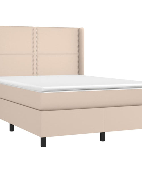 Încărcați imaginea în vizualizatorul Galerie, Pat box spring cu saltea, cappuccino, 140x190cm piele ecologică
