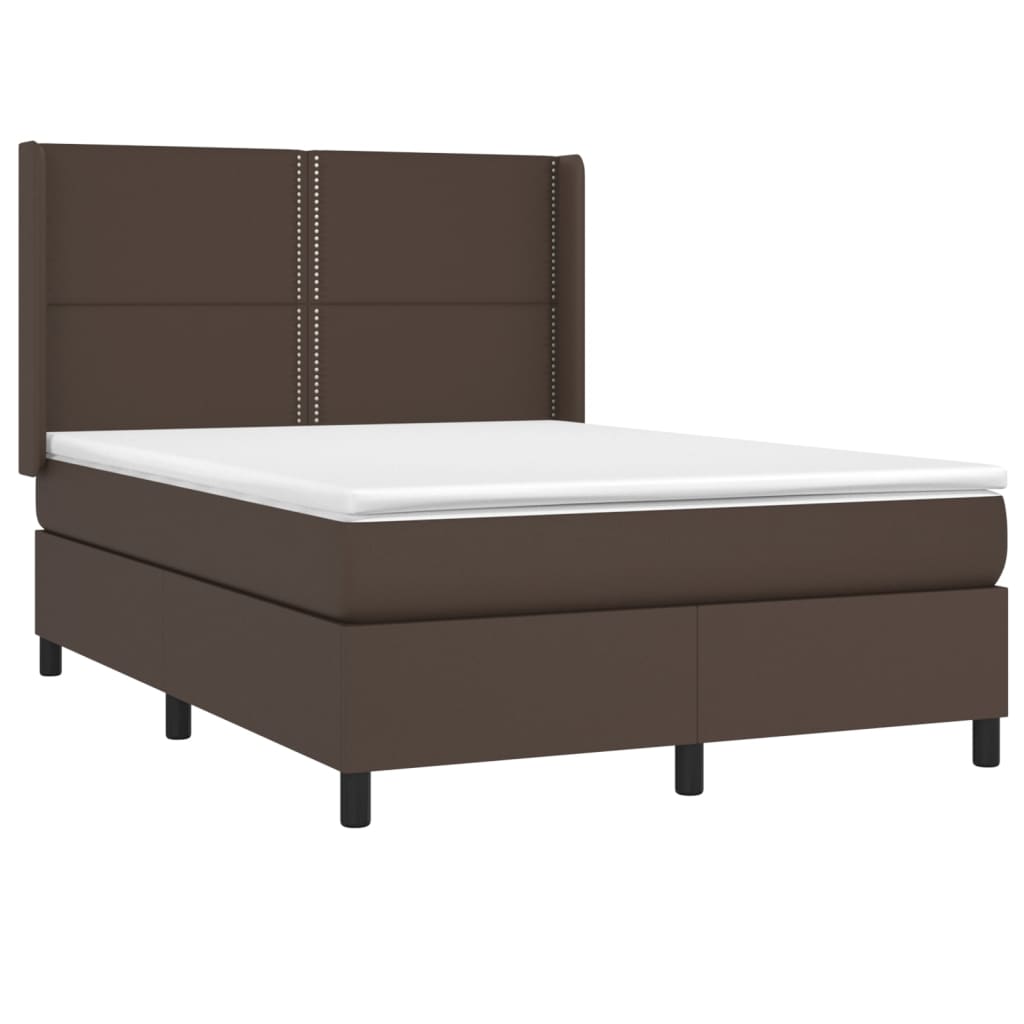 Pat box spring cu saltea, maro, 140x200 cm, piele ecologică