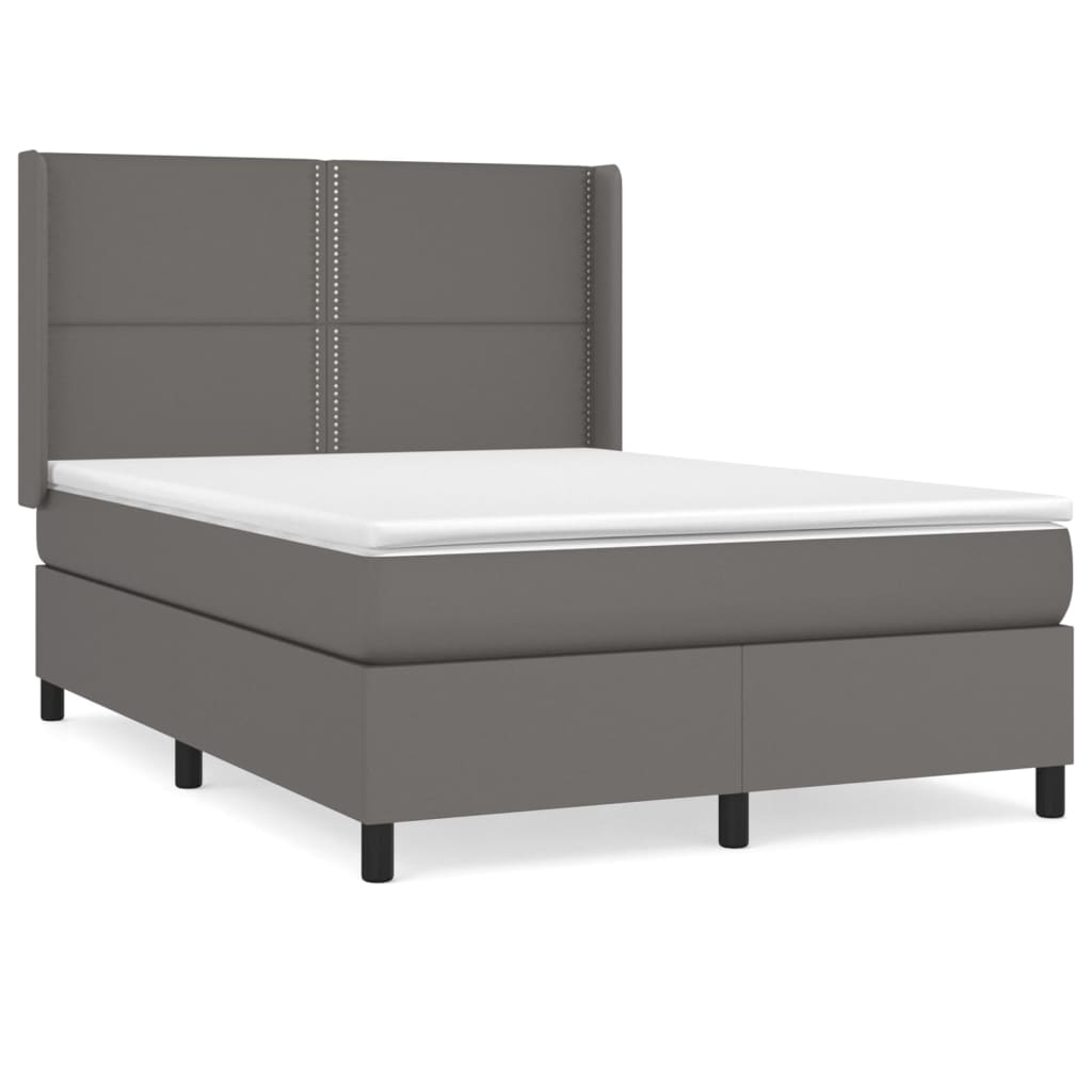 Pat box spring cu saltea, gri, 140x200 cm, piele ecologică