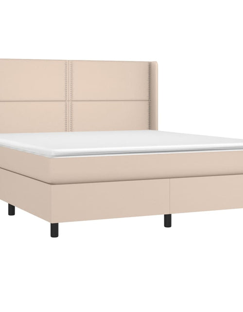 Încărcați imaginea în vizualizatorul Galerie, Pat box spring cu saltea, cappuccino, 160x200cm piele ecologică
