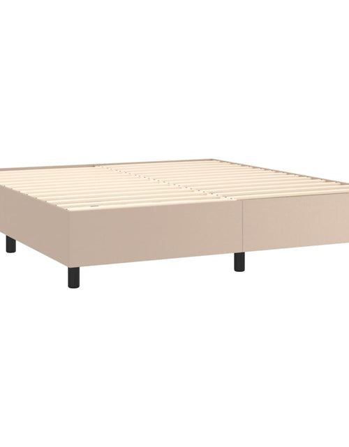 Загрузите изображение в средство просмотра галереи, Pat box spring cu saltea, cappuccino, 160x200cm piele ecologică
